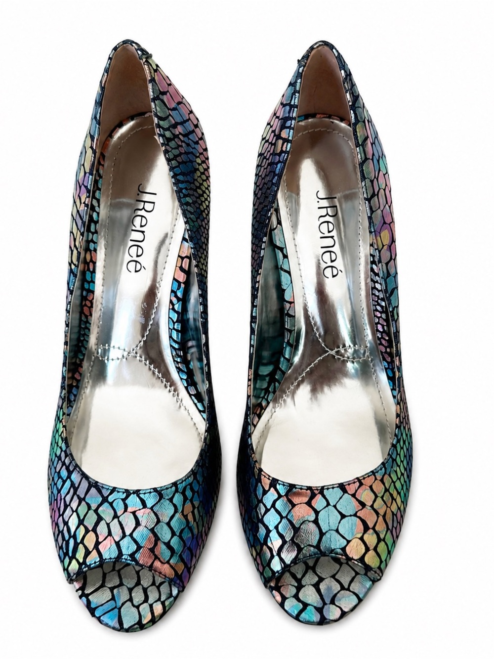 J.Renee Womens 7.5M Peep Toe Pumps Multicolor Metallic High Stiletto Heels